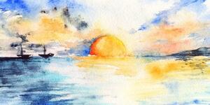 Obraz akvarelové more a zapadajúce slnko - 100x50