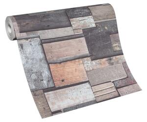 Vliesové tapety na stenu Natalia 10041-11, rozmer 10,05 m x 0,53 m, obklad z dreva hnedo-sivý, Erismann
