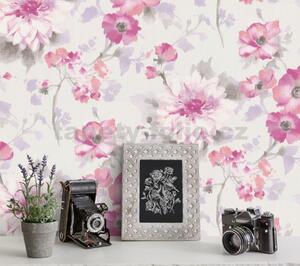 Vliesové tapety na stenu G.M.K. Fashion For Walls 10051-05, rozmer 10,05 m x 0,53 m, kvety ružovo-fialové na bielom podklade, Erismann