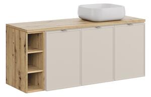Comad Závesná skrinka Bella Cashmere Nika s doskou a umývadlom 140 cm kašmírová/dub remeselný