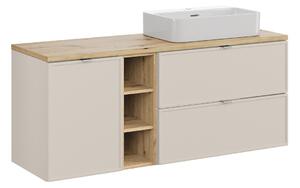 Comad Závesná skrinka Bella Cashmere Trust s doskou a umývadlom 140 cm kašmírová/dub artisan