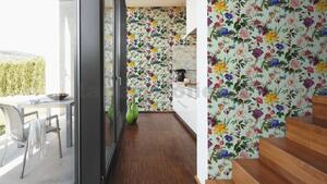 Vliesové tapety na stenu Trendwall 37236-2, rozmer 10,05 m x 0,53 m, kvety farebné na zelenom podklade, A.S. CRÉATION