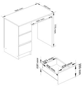 Ak furniture Písací stôl A-6 90 cm biely/sivý ľavý