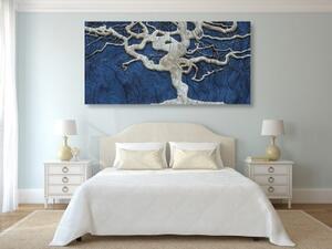 Obraz abstraktný strom na dreve s modrým kontrastom - 100x50