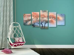 5-dielny obraz akvarelové kvitnúce stromy - 100x50