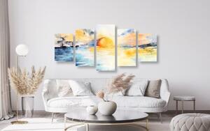 5-dielny obraz žiarivý západ slnka pri mori - 100x50