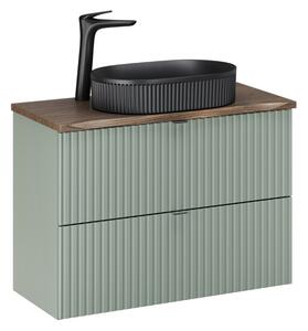Comad Závesná skrinka Line Reed Green Beyond s doskou a umývadlom 80 cm zelená/dub casella
