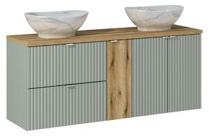Comad Závesná skrinka Line Reed Green Pati s doskou a umývadlami 140 cm zelená/dub coast evoke