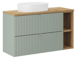Comad Závesná skrinka Line Reed Green s doskou a umývadlom 100 cm zelená/dub evoke