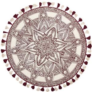 Koberec béžová červená bavlna ø 120 cm orientálny vzor so strapcami okrúhly tvar boho moderný štýl obývačka spálňa