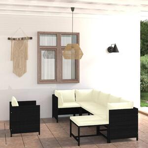 Maison Exclusive – 7-dielna záhradná súprava s vankúšmi z polyrotangu, čierna