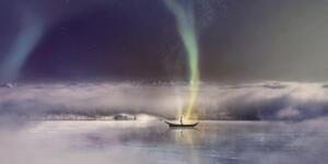 Obraz polárna žiara nad zamrznutým jazerom - 100x50