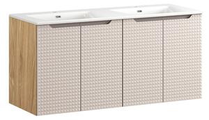 Comad Závesná skrinka Luxor Beige Sky so zápustnými umývadlami 120 cm béžová/dub olejovaný