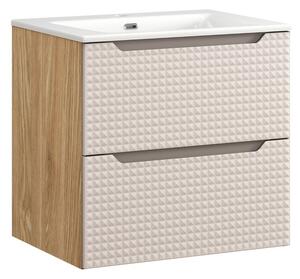 Comad Závesná skrinka Luxor Beige Sky I so zápustným umývadlom 60 cm béžová/dub olejovaný