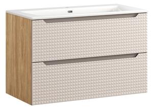 Comad Závesná skrinka Luxor Beige so zápustným umývadlom 90 cm béžová/dub olejovaný