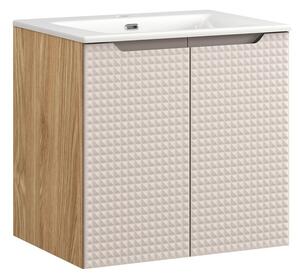 Comad Závesná skrinka Luxor Beige Sky II so zápustným umývadlom 60 cm béžová/dub olejovaný
