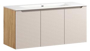 Comad Závesná skrinka Luxor Beige Sky so zápustným umývadlom 120 cm béžová/dub olejovaný