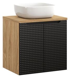 Comad Závesná skrinka Luxor Black Smile II s doskou a umývadlom 60 cm čierna/dub olejovaný