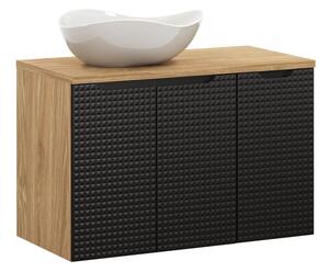 Comad Závesná skrinka Luxor Black s doskou a umývadlom 90 cm čierna/dub olejovaný