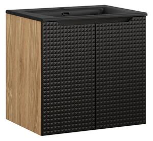 Comad Závesná skrinka Luxor Black Sky II so zápustným umývadlom 60 cm čierna/dub olejovaný