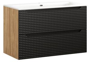 Comad Závesná skrinka Luxor Čierna so zápustným umývadlom 90 cm čierna/dub olejovaný