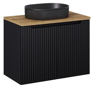 Comad Závesná skrinka Nova Black II s doskou a umývadlom 80 cm čierna/dub evoke