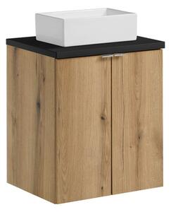 Comad Závesná skrinka Nova Oak Gaja II s doskou a umývadlom 50 cm dub coast evoke/čierna