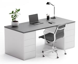 Kancelársky písací stôl s úložným priestorom BLOCK B03, biela/grafit