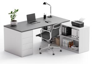 Kancelársky písací stôl s úložným priestorom BLOCK B04, biela/dub prírodný