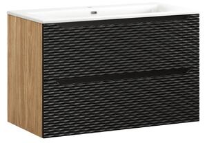 Comad Závesná skrinka Ocean I so zápustným umývadlom 90 cm čierna/dub olejovaný