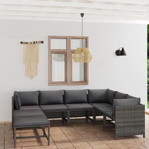 Maison Exclusive – 8-dielna záhradná súprava s vankúmi, poly ratan, sivá