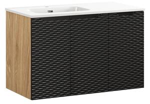 Comad Závesná skrinka Ocean so zápustným umývadlom 90 cm čierna/dub olejovaný