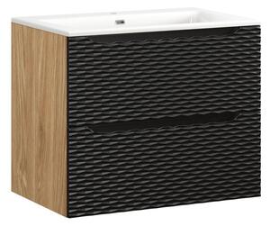Comad Závesná skrinka Ocean so zápustným umývadlom 70 cm čierna/dub olejovaný