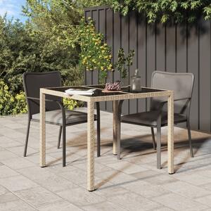 Maison Exclusive – Záhradný stôl 90 x 90 x 75 cm, tvrdené sklo, poly ratan, béová farba