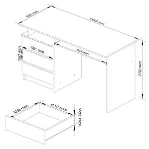 Ak furniture Volně stojící psací stůl CLP 135 cm bílý/červený akryl vysoký lesk