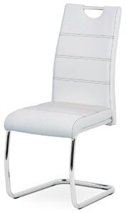 Autronic - jedálenská stoličky ekokoža biela, biele prešitie/nohy kov, chróm - HC-481 WT