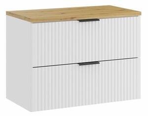 Comad Závesná skrinka pod umývadlo Casad s doskou 80 cm biela/dub artisan