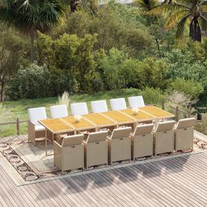 Maison Exclusive – 13-dielna záhradná jedálenská súprava s vankúmi, poly ratan, béová