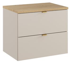 Comad Závesná skrinka pod umývadlo Dalia kašmírová škandinávska s doskou 60 cm kašmírová/dub cremona