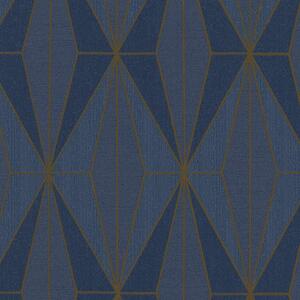 Vliesové tapety na stenu IMPOL Giulia 6781-10, Art-Deco vzor modrý so zlatými kontúrami, rozmer 10,05 m x 0,53 m, NOVAMUR 82176