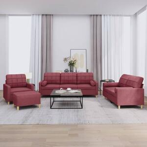 Maison Exclusive – 4-dielna sedacia súprava s vankúšmi, vínovočervená látka