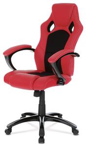 Autronic - Športové kreslo, červená ekokoža a čierna látka MESH, čierny vysoký lesk, HM - KA-Y157 RED