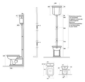 Kerasan, WALDORF WC misa s nádržkou, spodný/zadný odpad, biela-chróm, WCSET19-WALDORF