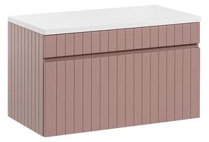 Comad Závesná skrinka pod umývadlo Iconic s doskou 80 cm ružová/biela