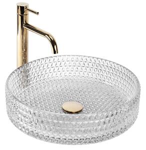 Rea Cristal, sklenené umývadlo na dosku 390x390x95 mm, číra-zlatá matná, REA-U8881
