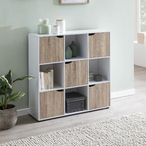 FineBuy Stojaci regál MASSA 89 x 91 x 29 cm Regál na knihy s 9 priehradkami Sonoma príborník s 5 dvierkami Moderný regál z kociek Rozdeľovač izieb Otvorená skriňa do predsiene