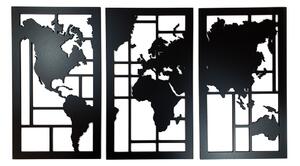 Veselá Stena Drevená nástenná dekorácia Mapa sveta čierna