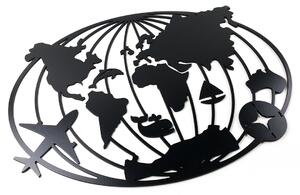 Veselá Stena Drevená nástenná dekorácia Zemeguľa čierna