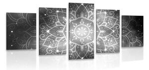 5-dielny obraz Mandala s galaktickým pozadím v čiernobielom prevedení - 100x50