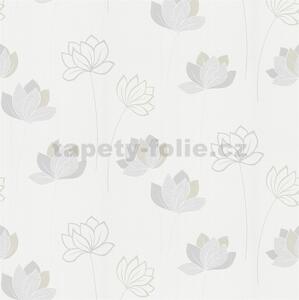 Vliesové tapety na stenu IMPOL Novara 3 10117-14, rozmer 10,05 m x 0,53 m, kvety sivo-hnedé na bielom podklade, Erismann